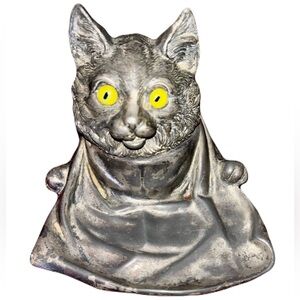 Rare Vintage cast-iron glass eye Cat Inkwell Only One listed Anywhere Online